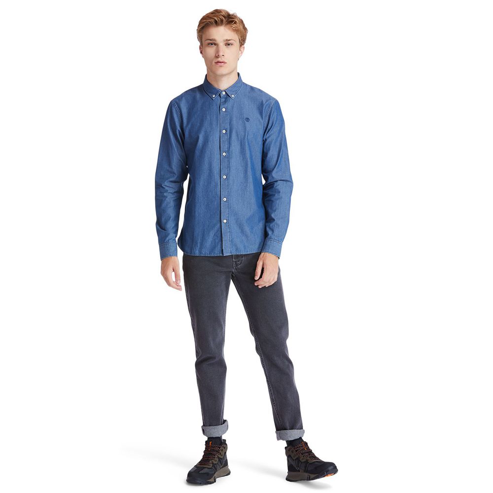 Timberland Mens Shirts Mumford River Slim-Fit Chambray - Blue - India LV3752640